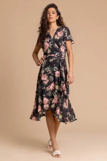 Roman Red Floral Print Wrap Midi Dress 8 Roman Red Floral Print Wrap Midi Dress - Image 6