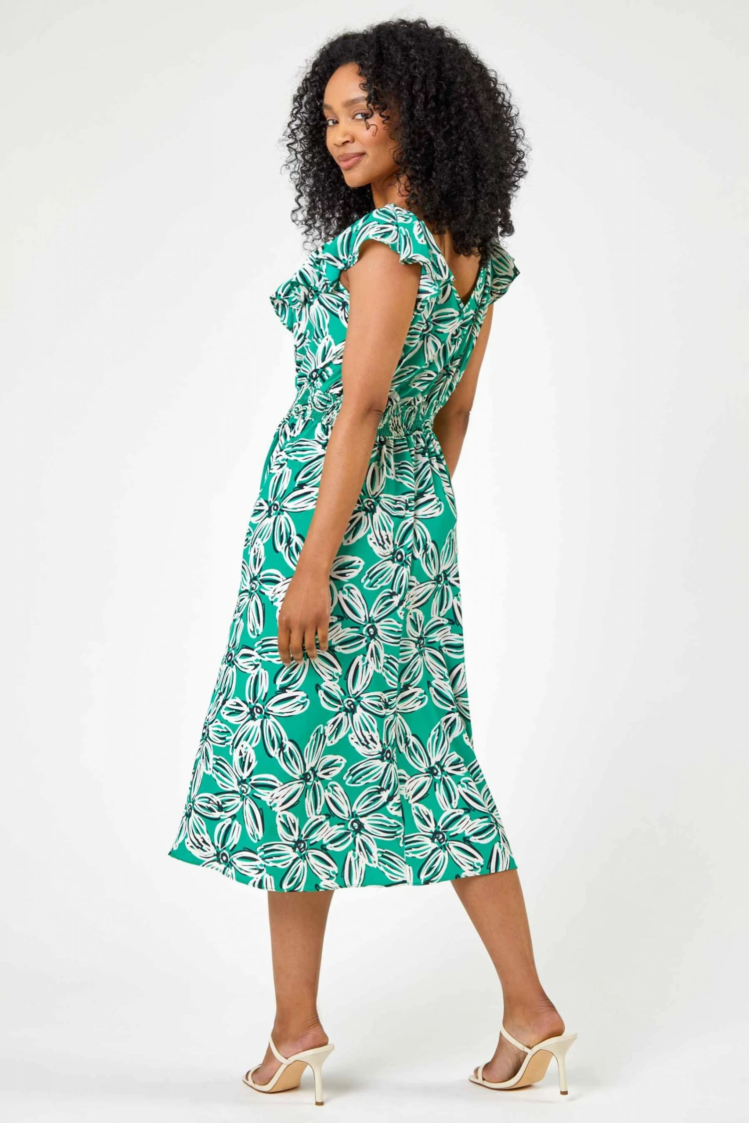 Roman Green Petite Floral Shirred Waist Dress 4 Roman Green Petite Floral Shirred Waist Dress - Image 2