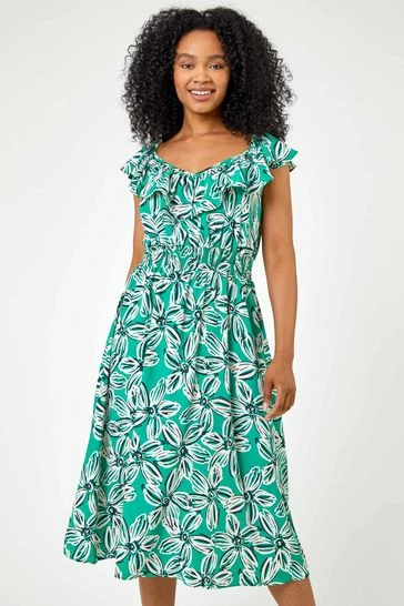 Roman Green Petite Floral Shirred Waist Dress 7 Roman Green Petite Floral Shirred Waist Dress - Image 5