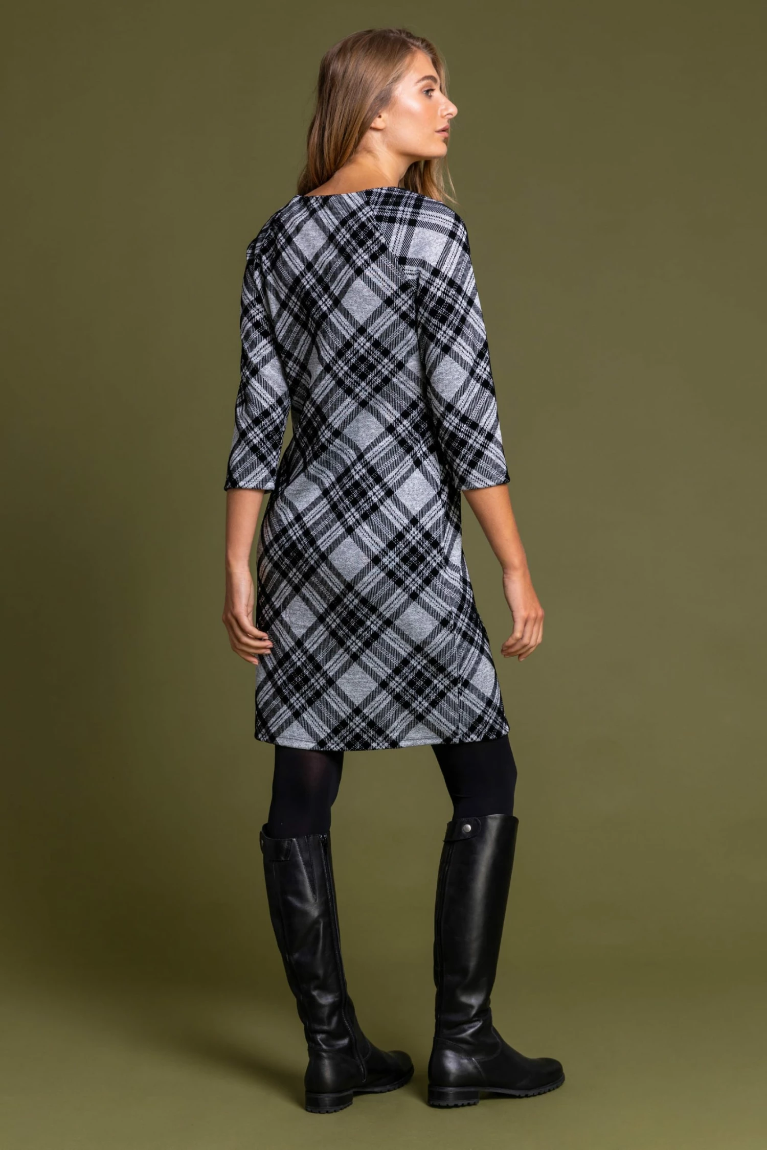 Roman Grey Flocked Check Print Shift Dress 5 Roman Grey Flocked Check Print Shift Dress - Image 3