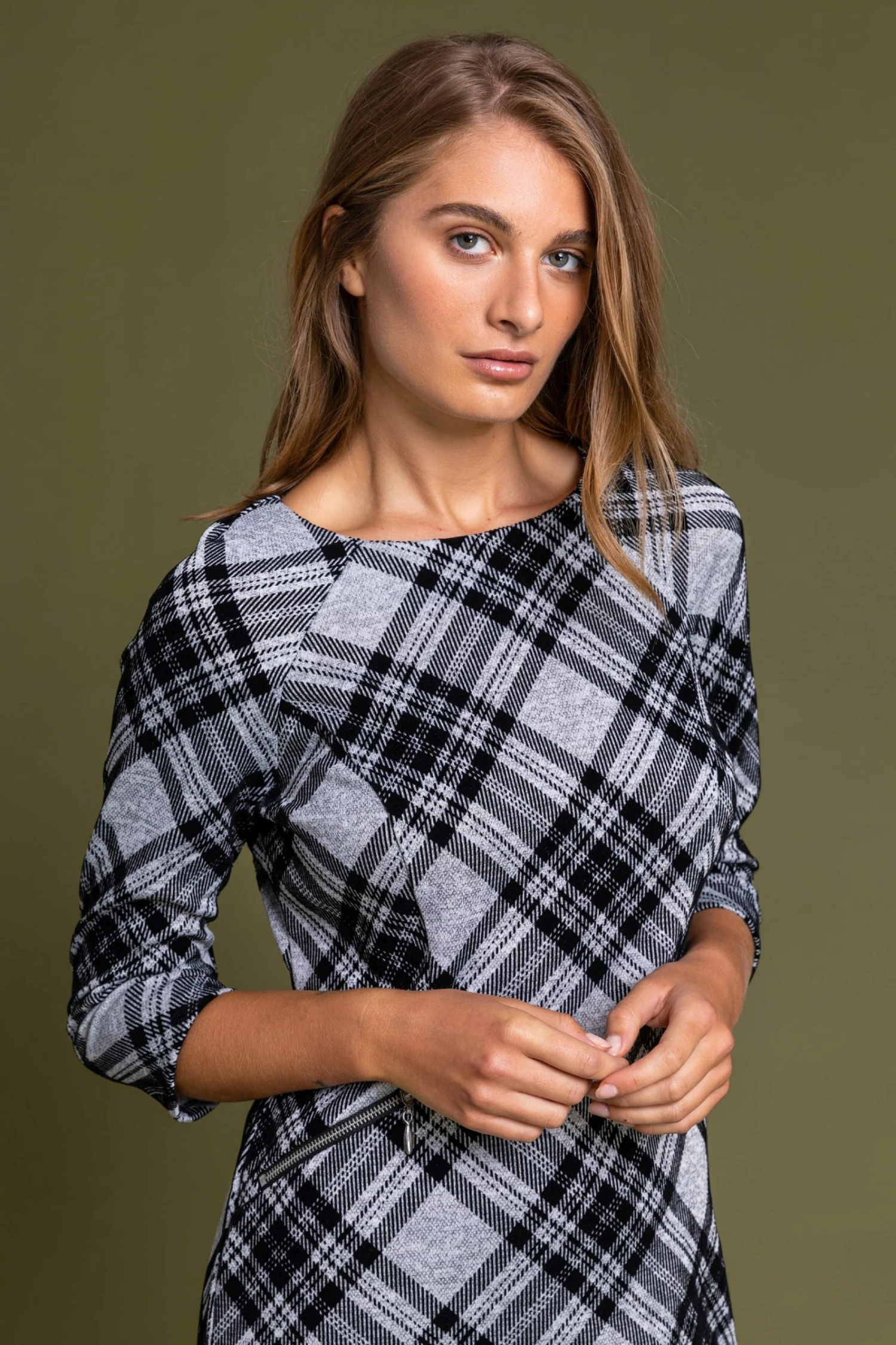 Roman Grey Flocked Check Print Shift Dress 6 Roman Grey Flocked Check Print Shift Dress - Image 4
