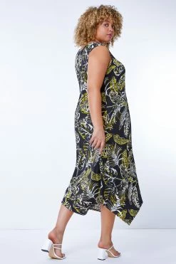 Roman Black & Yellow Curve Leaf Hanky Hem Stretch Dress 10 Roman Black & Yellow Curve Leaf Hanky Hem Stretch Dress -Roman Sales Shop unnamed file 5215