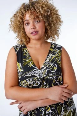 Roman Black & Yellow Curve Leaf Hanky Hem Stretch Dress 11 Roman Black & Yellow Curve Leaf Hanky Hem Stretch Dress -Roman Sales Shop unnamed file 5216