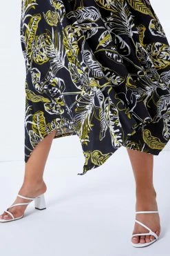 Roman Black & Yellow Curve Leaf Hanky Hem Stretch Dress 12 Roman Black & Yellow Curve Leaf Hanky Hem Stretch Dress -Roman Sales Shop unnamed file 5217