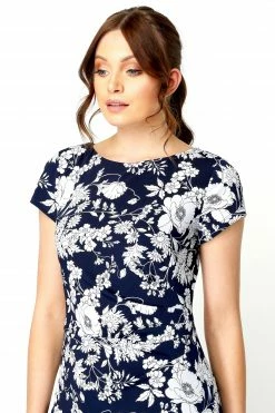 Roman Navy Floral Print Side Ruched Dress 10 Roman Navy Floral Print Side Ruched Dress -Roman Sales Shop unnamed file 522