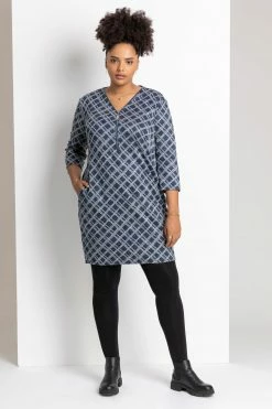 Roman Blue Curve Check Print Zip Dress 9 Roman Blue Curve Check Print Zip Dress -Roman Sales Shop unnamed file 5226