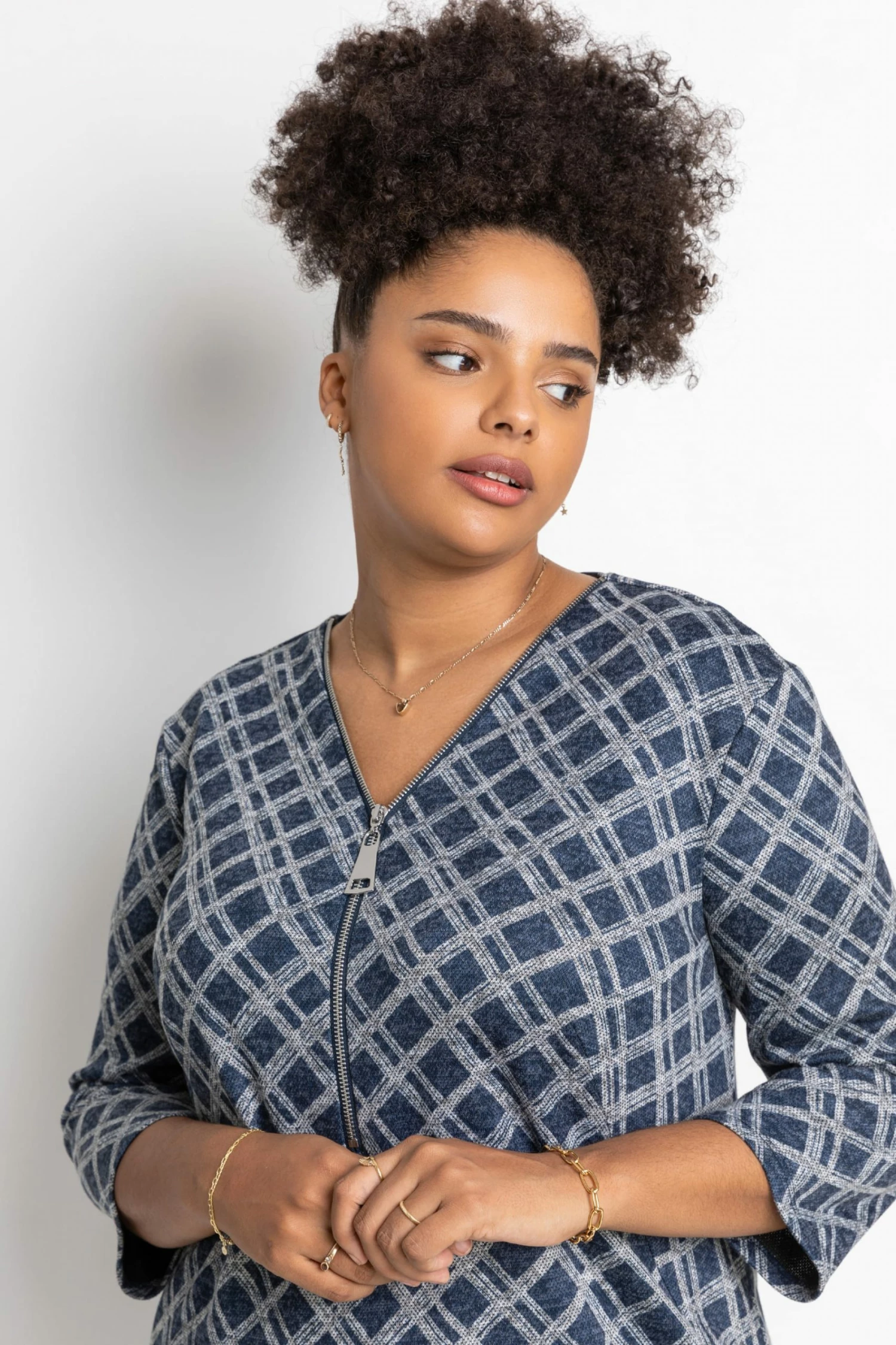 Roman Blue Curve Check Print Zip Dress 6 Roman Blue Curve Check Print Zip Dress - Image 4