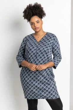 Roman Blue Curve Check Print Zip Dress 11 Roman Blue Curve Check Print Zip Dress -Roman Sales Shop unnamed file 5228