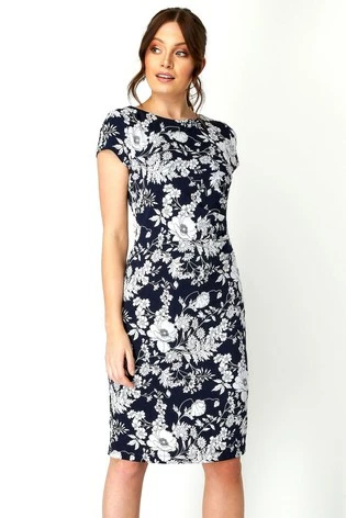 Roman Navy Floral Print Side Ruched Dress 7 Roman Navy Floral Print Side Ruched Dress - Image 5