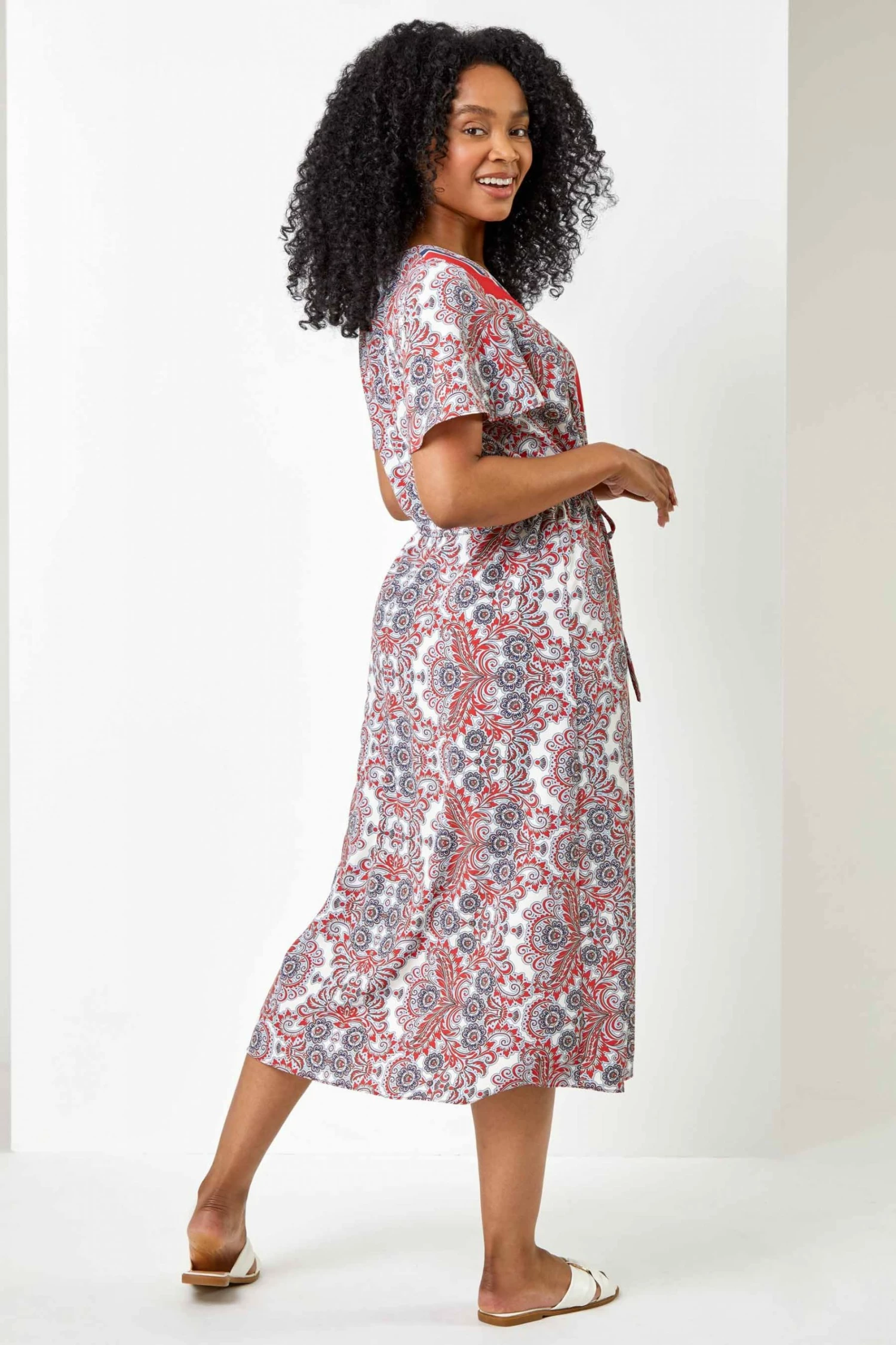 Roman Red Petite Paisley Border Print Midi Dress 4 Roman Red Petite Paisley Border Print Midi Dress - Image 2
