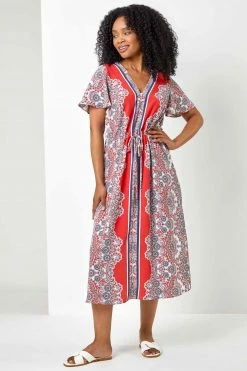 Roman Red Petite Paisley Border Print Midi Dress 10 Roman Red Petite Paisley Border Print Midi Dress -Roman Sales Shop unnamed file 5237