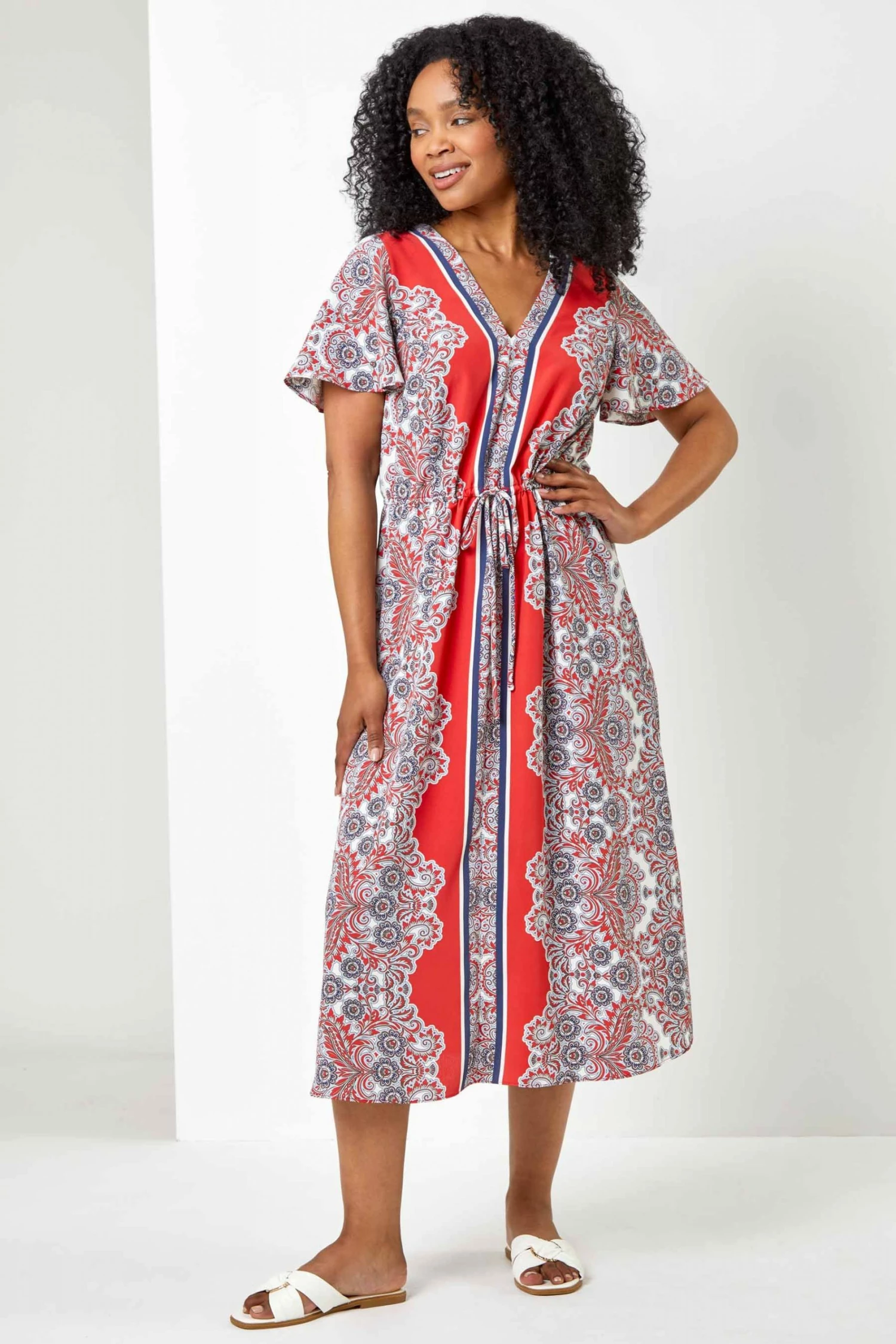 Roman Red Petite Paisley Border Print Midi Dress 6 Roman Red Petite Paisley Border Print Midi Dress - Image 4