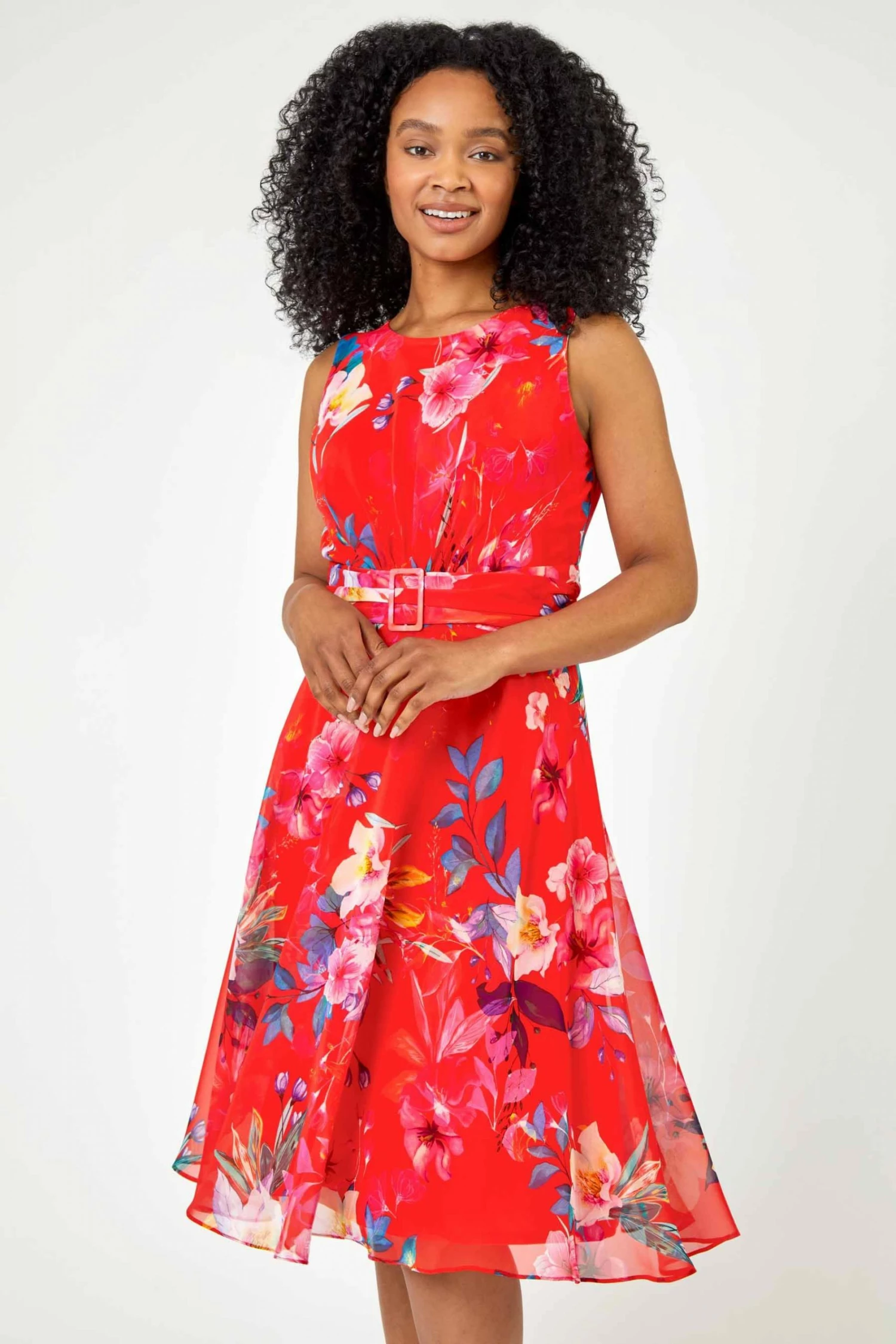 Roman Red Petite Floral Print Buckle Detail Dress 3 Roman Red Petite Floral Print Buckle Detail Dress