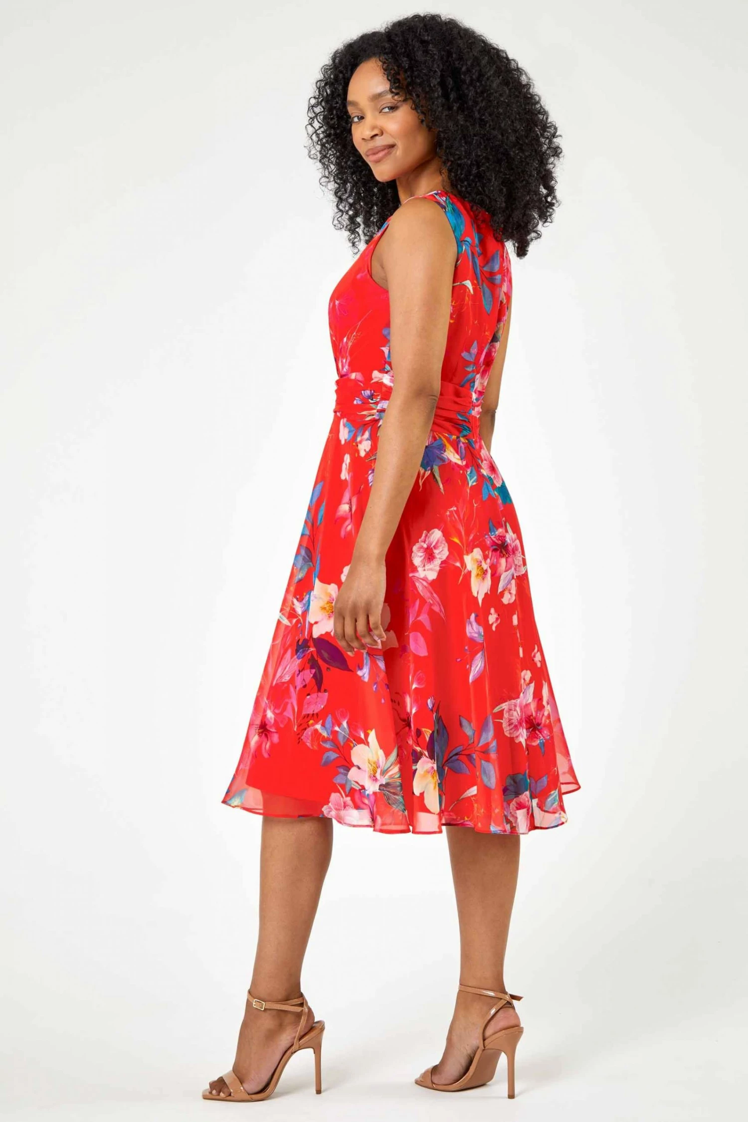 Roman Red Petite Floral Print Buckle Detail Dress 4 Roman Red Petite Floral Print Buckle Detail Dress - Image 2