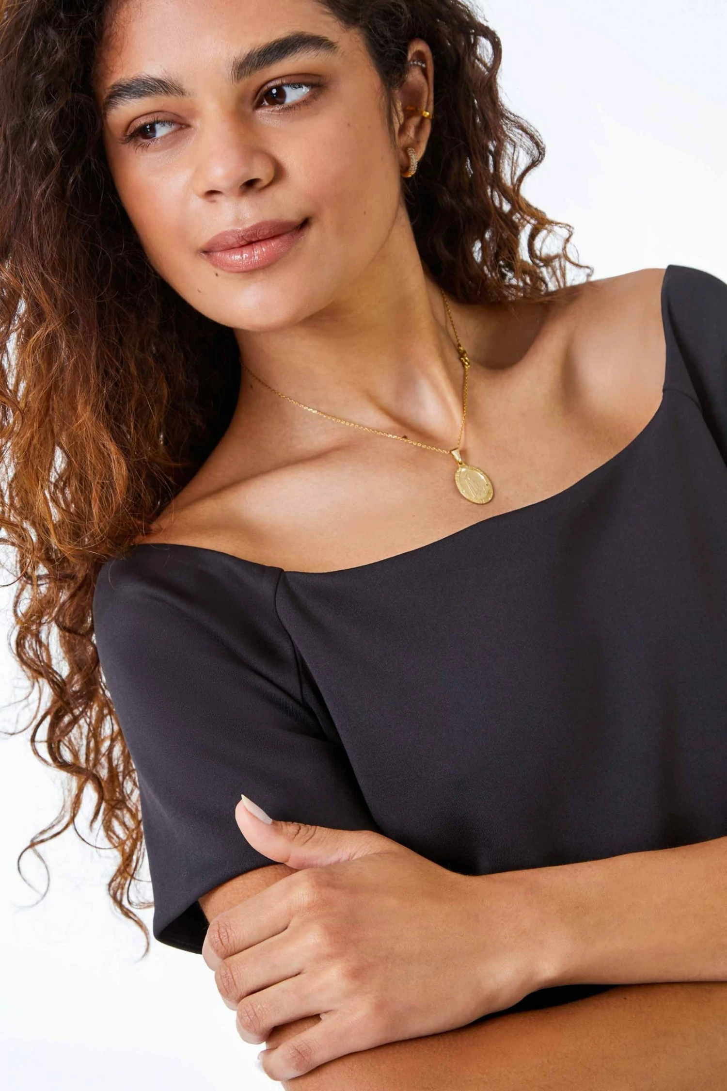 Roman Black Floral Fit & Flare Bardot Dress 5 Roman Black Floral Fit & Flare Bardot Dress - Image 4