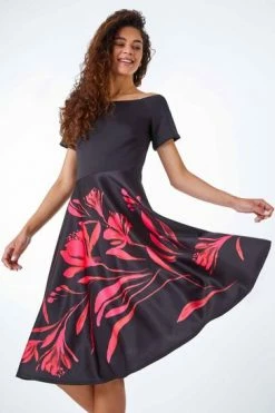 Roman Black Floral Fit & Flare Bardot Dress 12 Roman Black Floral Fit & Flare Bardot Dress -Roman Sales Shop unnamed file 5262