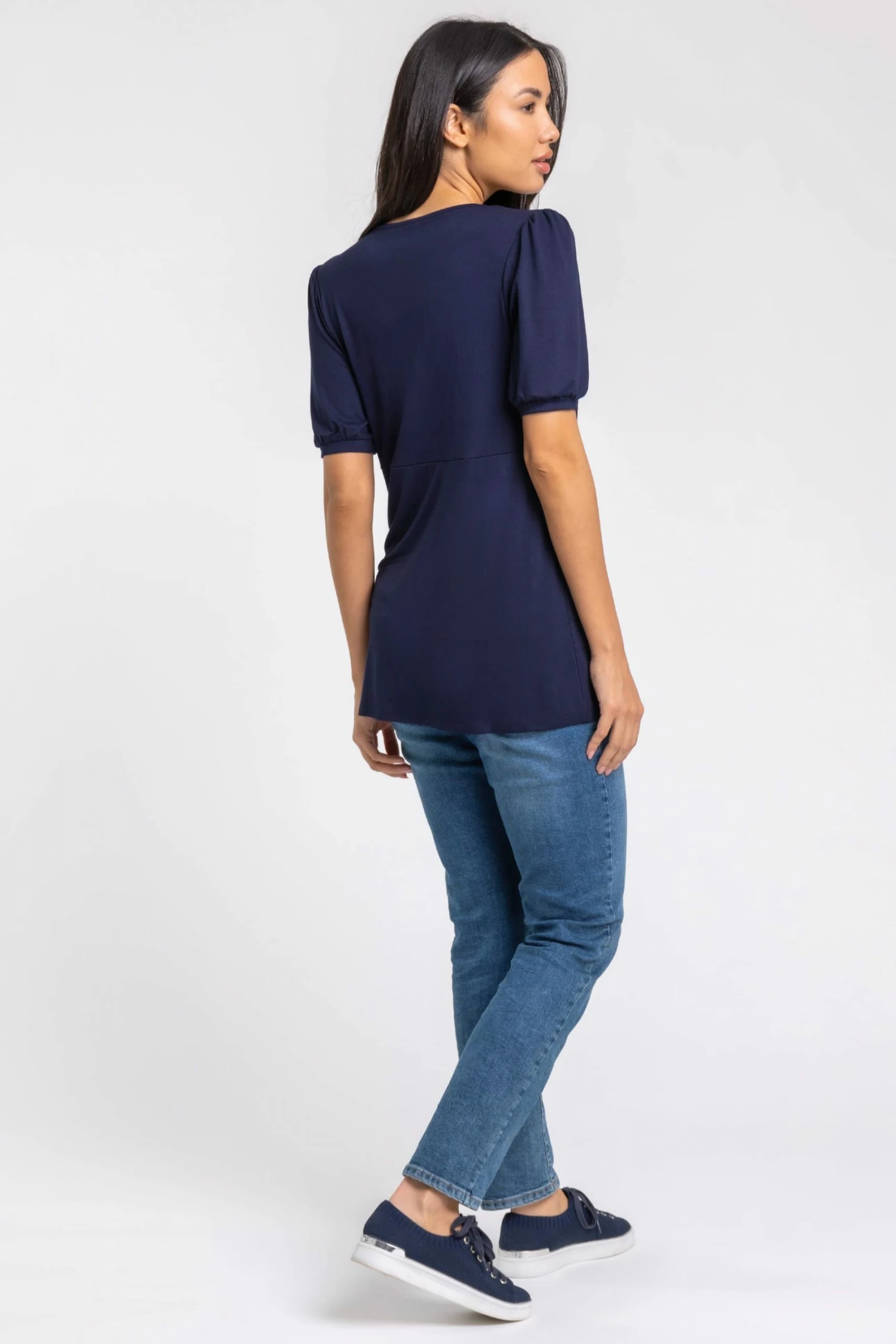 Roman Blue Floral Placement Gathered Detail Top 4 Roman Blue Floral Placement Gathered Detail Top - Image 3