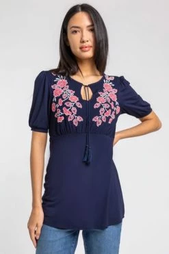 Roman Blue Floral Placement Gathered Detail Top 12 Roman Blue Floral Placement Gathered Detail Top -Roman Sales Shop unnamed file 5267