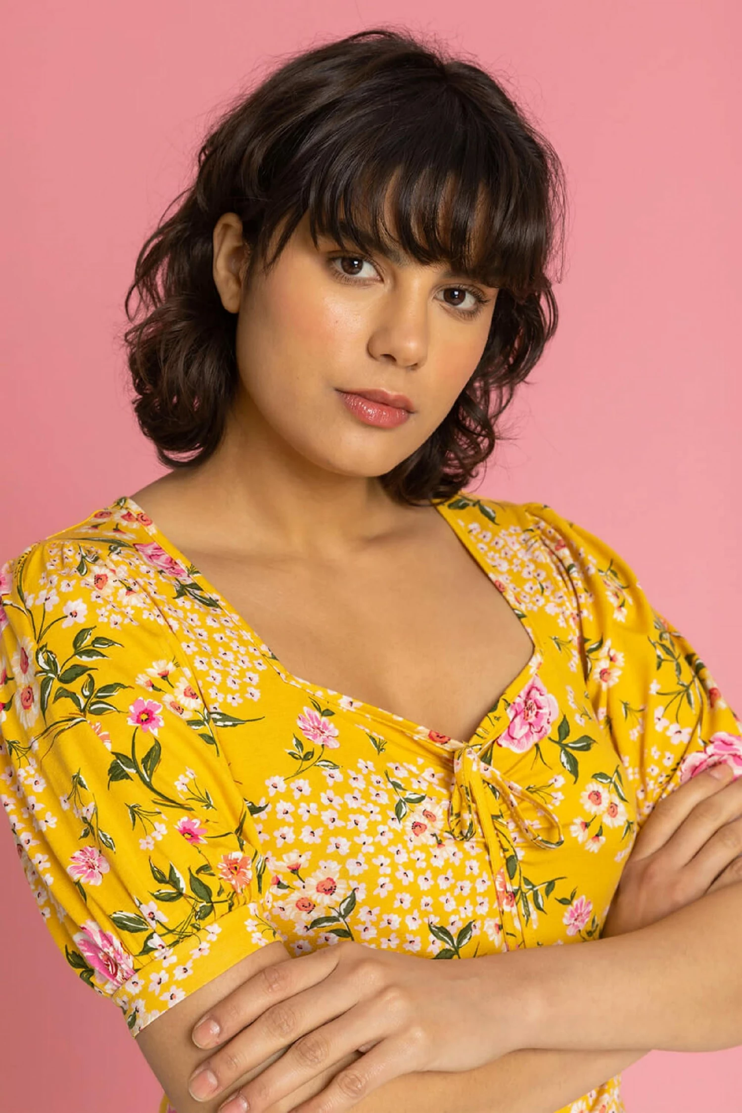 Roman Yellow Floral Print Ruched Detail Top 6 Roman Yellow Floral Print Ruched Detail Top - Image 4