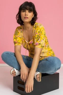 Roman Yellow Floral Print Ruched Detail Top 13 Roman Yellow Floral Print Ruched Detail Top -Roman Sales Shop unnamed file 5289