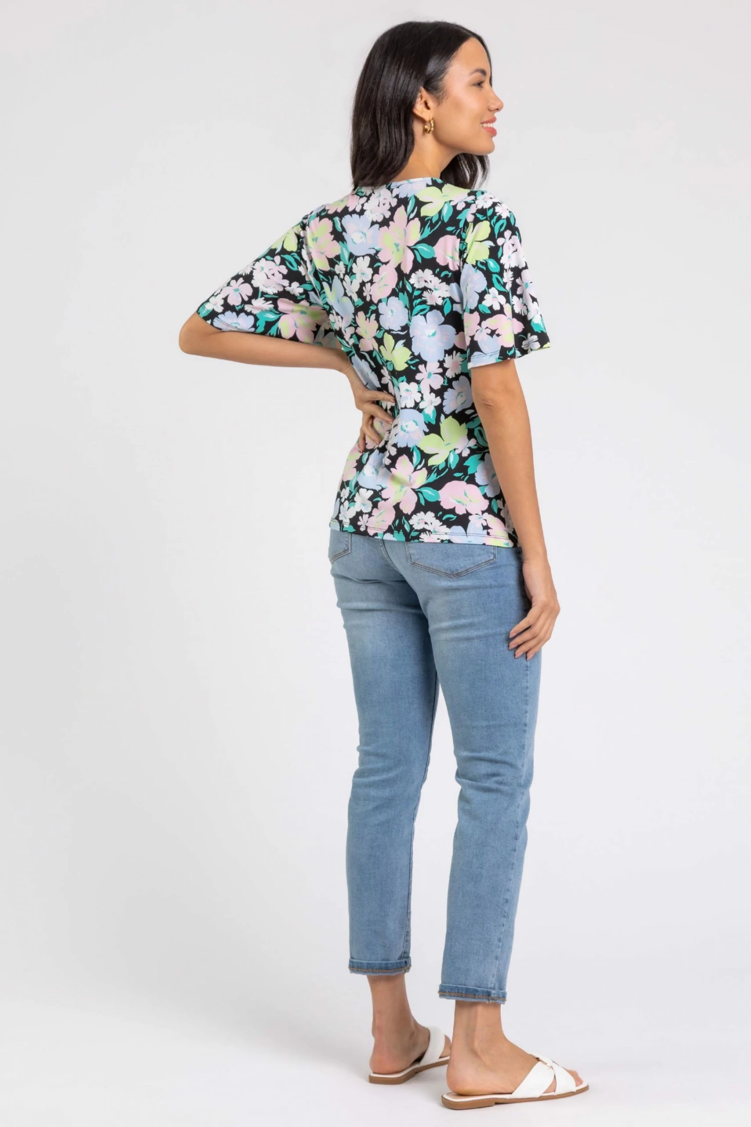 Roman Black Floral Print Twist Front Detail Top 5 Roman Black Floral Print Twist Front Detail Top - Image 3