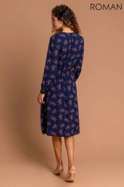 Roman Navy Shirred Waist Floral Midi Dress 8 Roman Navy Shirred Waist Floral Midi Dress -Roman Sales Shop unnamed file 530