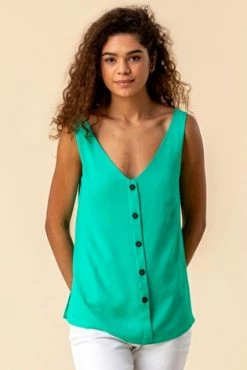 Roman Green Button Front Sleeveless Top -Roman Sales Shop unnamed file 5301