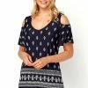 Roman Navy Paisley Print Cold Shoulder Top -Roman Sales Shop unnamed file 5305