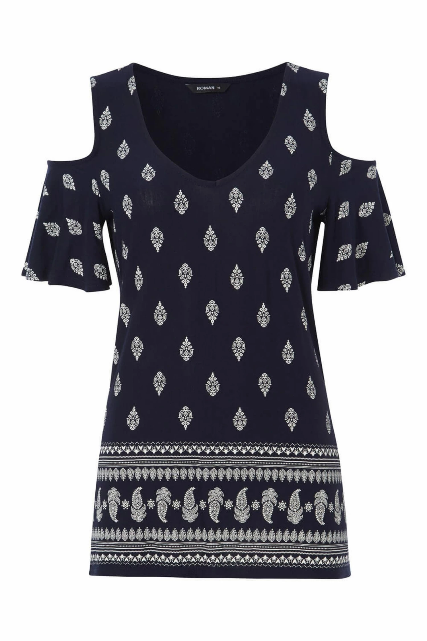 Roman Navy Paisley Print Cold Shoulder Top 6 Roman Navy Paisley Print Cold Shoulder Top - Image 4