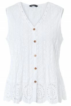 Roman White Eyelet Detail Embroidered Crinkle Blouse -Roman Sales Shop unnamed file 5313