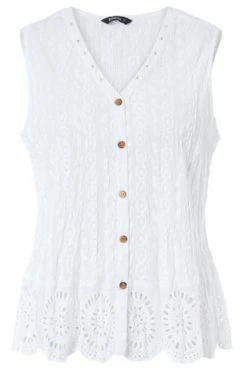 Roman White Eyelet Detail Embroidered Crinkle Blouse -Roman Sales Shop unnamed file 5314