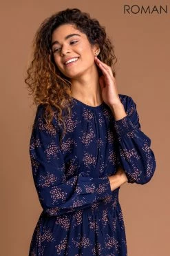 Roman Navy Shirred Waist Floral Midi Dress 10 Roman Navy Shirred Waist Floral Midi Dress -Roman Sales Shop unnamed file 532