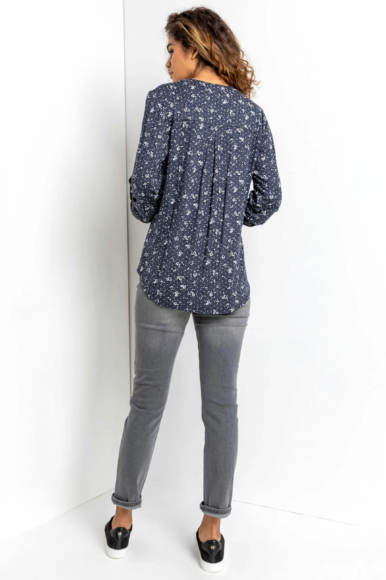 Roman Blue Ditsy Floral Notch Neck Top 4 Roman Blue Ditsy Floral Notch Neck Top - Image 2