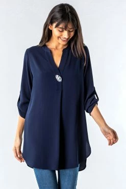 Roman Navy Longline Button Detail Tunic Top