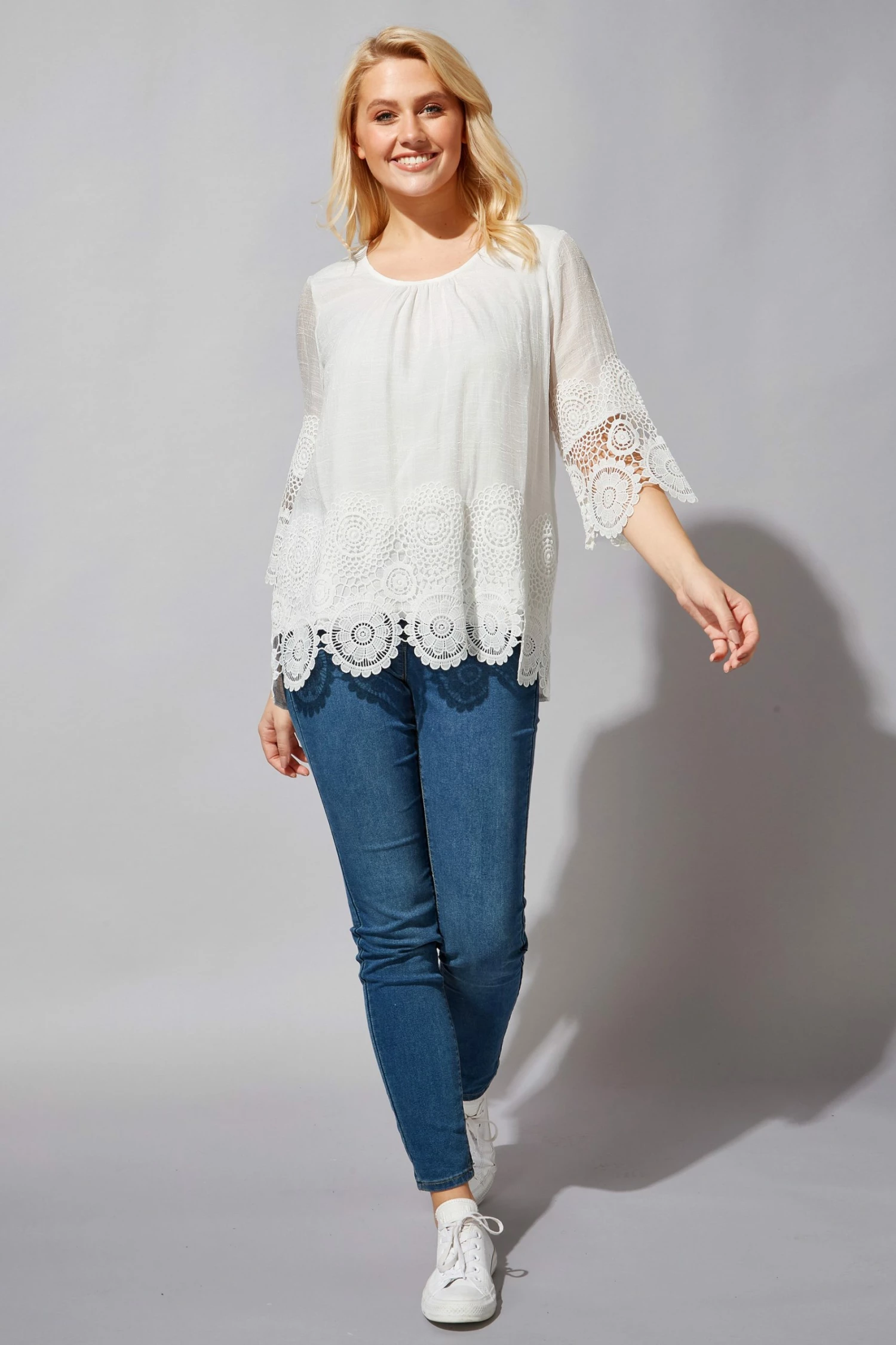 Roman White Lace Border Trim Tunic Top 5 Roman White Lace Border Trim Tunic Top - Image 3