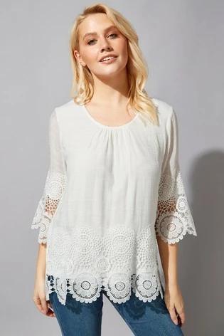 Roman White Lace Border Trim Tunic Top 7 Roman White Lace Border Trim Tunic Top - Image 5