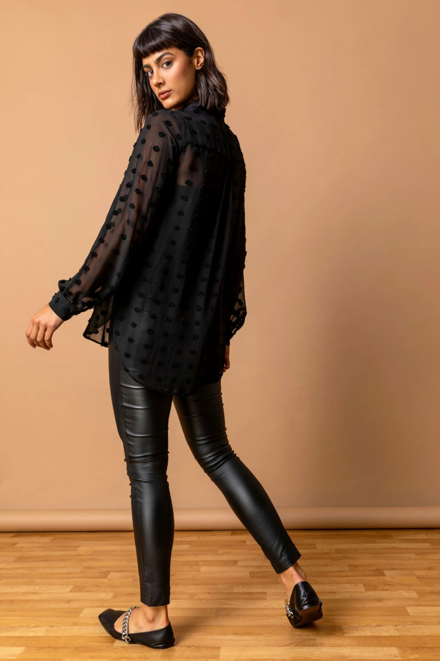 Roman Black Textured Spot Button Up Blouse 4 Roman Black Textured Spot Button Up Blouse - Image 2