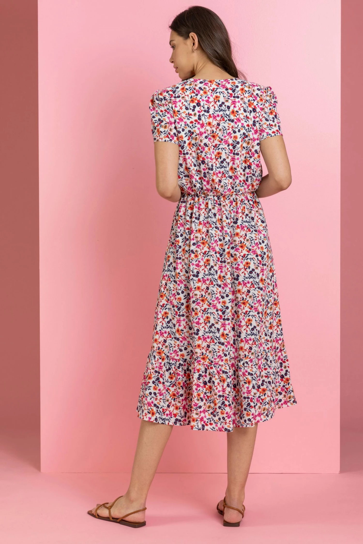 Roman Pink Ditsy Floral Tiered Midi Dress 4 Roman Pink Ditsy Floral Tiered Midi Dress - Image 2