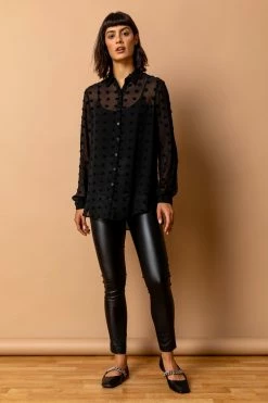 Roman Black Textured Spot Button Up Blouse 10 Roman Black Textured Spot Button Up Blouse -Roman Sales Shop unnamed file 5350