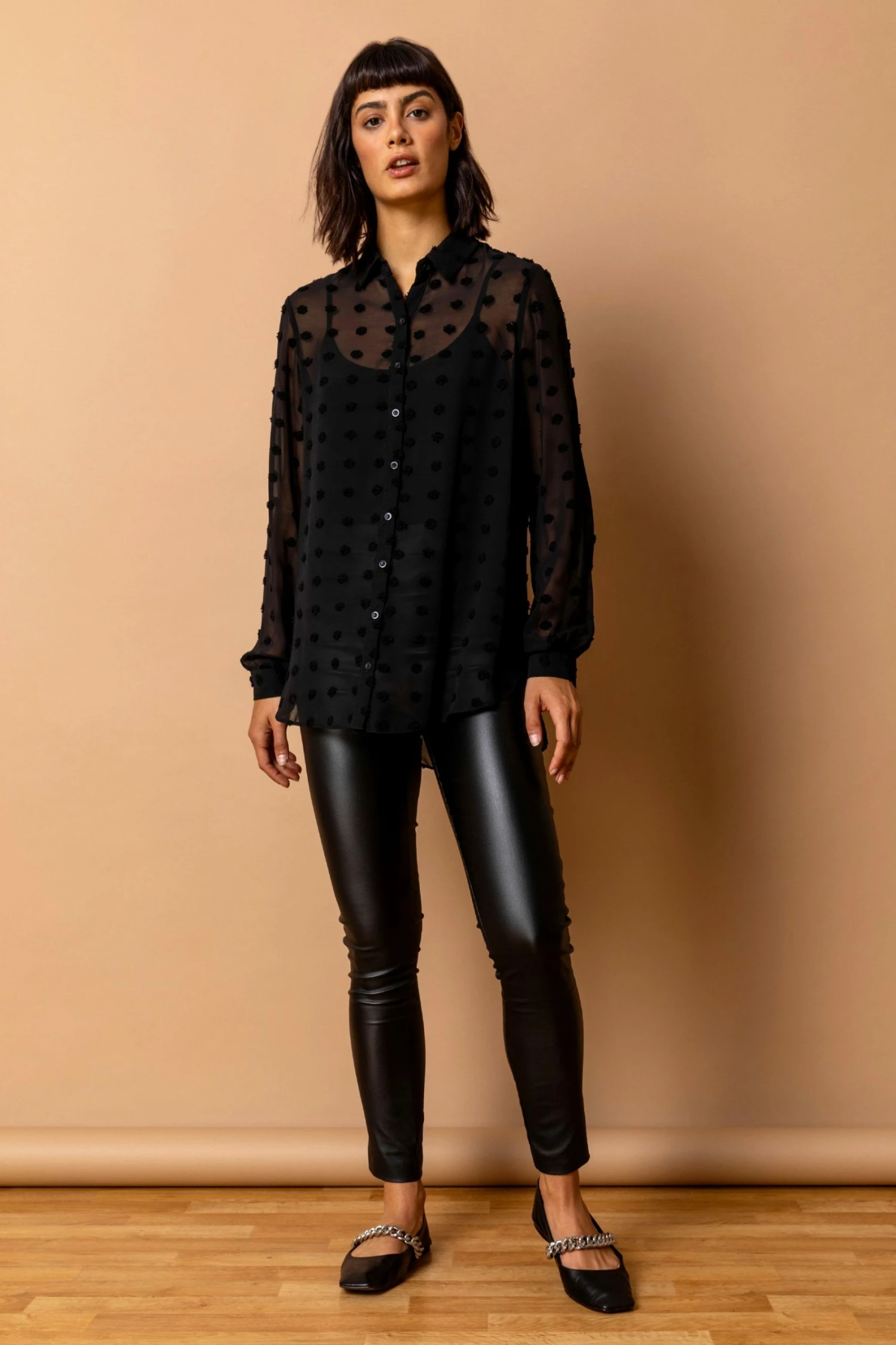 Roman Black Textured Spot Button Up Blouse 5 Roman Black Textured Spot Button Up Blouse - Image 3