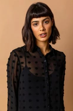 Roman Black Textured Spot Button Up Blouse 11 Roman Black Textured Spot Button Up Blouse -Roman Sales Shop unnamed file 5351