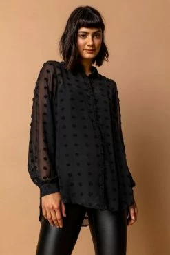 Roman Black Textured Spot Button Up Blouse 12 Roman Black Textured Spot Button Up Blouse -Roman Sales Shop unnamed file 5352