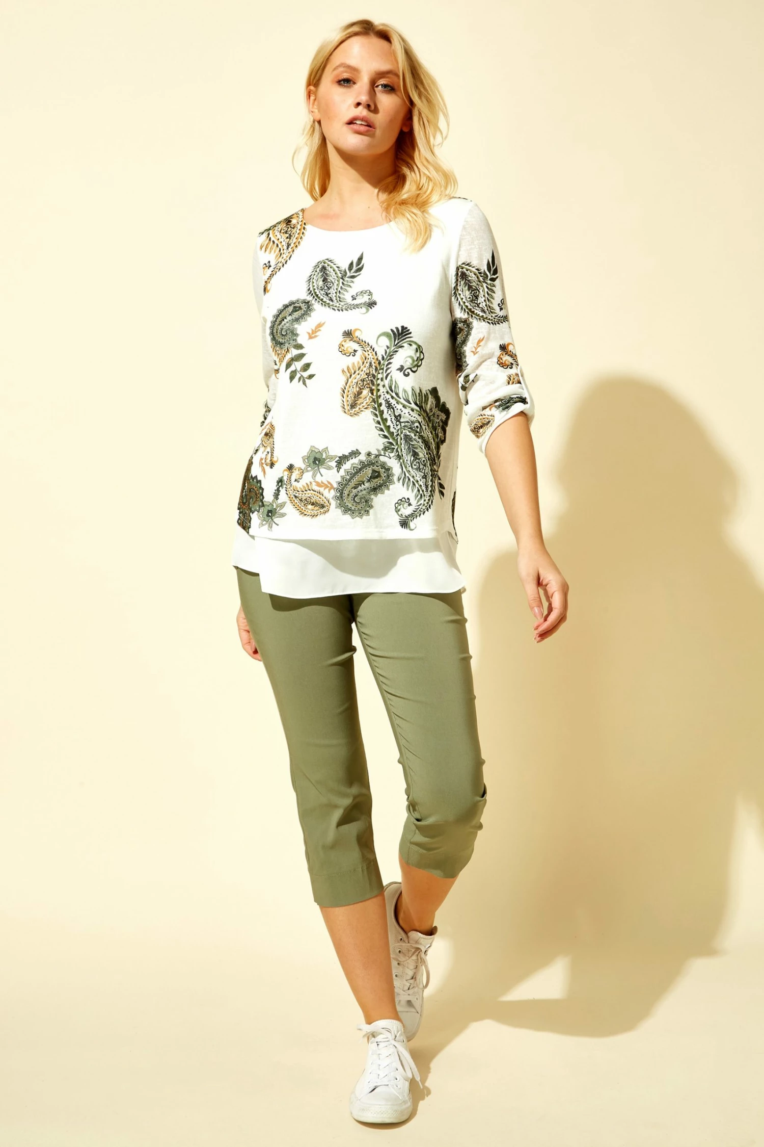 Roman Khaki Paisley Print Double Layer Top 4 Roman Khaki Paisley Print Double Layer Top - Image 2
