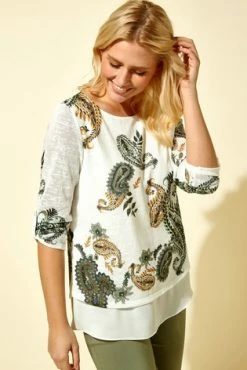 Roman Khaki Paisley Print Double Layer Top 11 Roman Khaki Paisley Print Double Layer Top -Roman Sales Shop unnamed file 5358