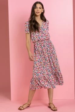 Roman Pink Ditsy Floral Tiered Midi Dress 9 Roman Pink Ditsy Floral Tiered Midi Dress -Roman Sales Shop unnamed file 536
