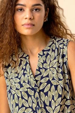 Roman Yellow Leaf Print Button Detail Top -Roman Sales Shop unnamed file 5362