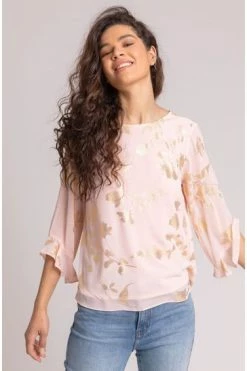 Roman Pink Floral Foil Chiffon Flared Sleeve Top 11 Roman Pink Floral Foil Chiffon Flared Sleeve Top -Roman Sales Shop unnamed file 5368