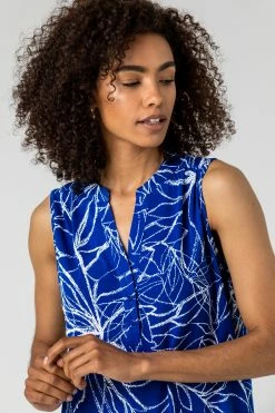 Roman Blue Leaf Puff Print Button Blouse 10 Roman Blue Leaf Puff Print Button Blouse -Roman Sales Shop unnamed file 5372