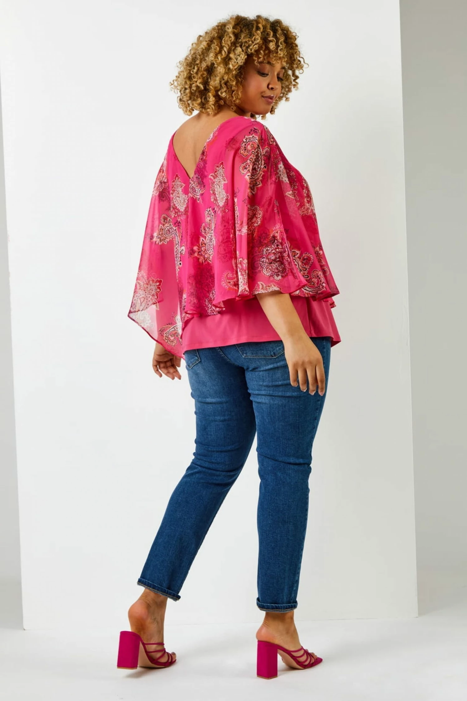 Roman Pink Curve Paisley Print Chiffon Top 4 Roman Pink Curve Paisley Print Chiffon Top - Image 2