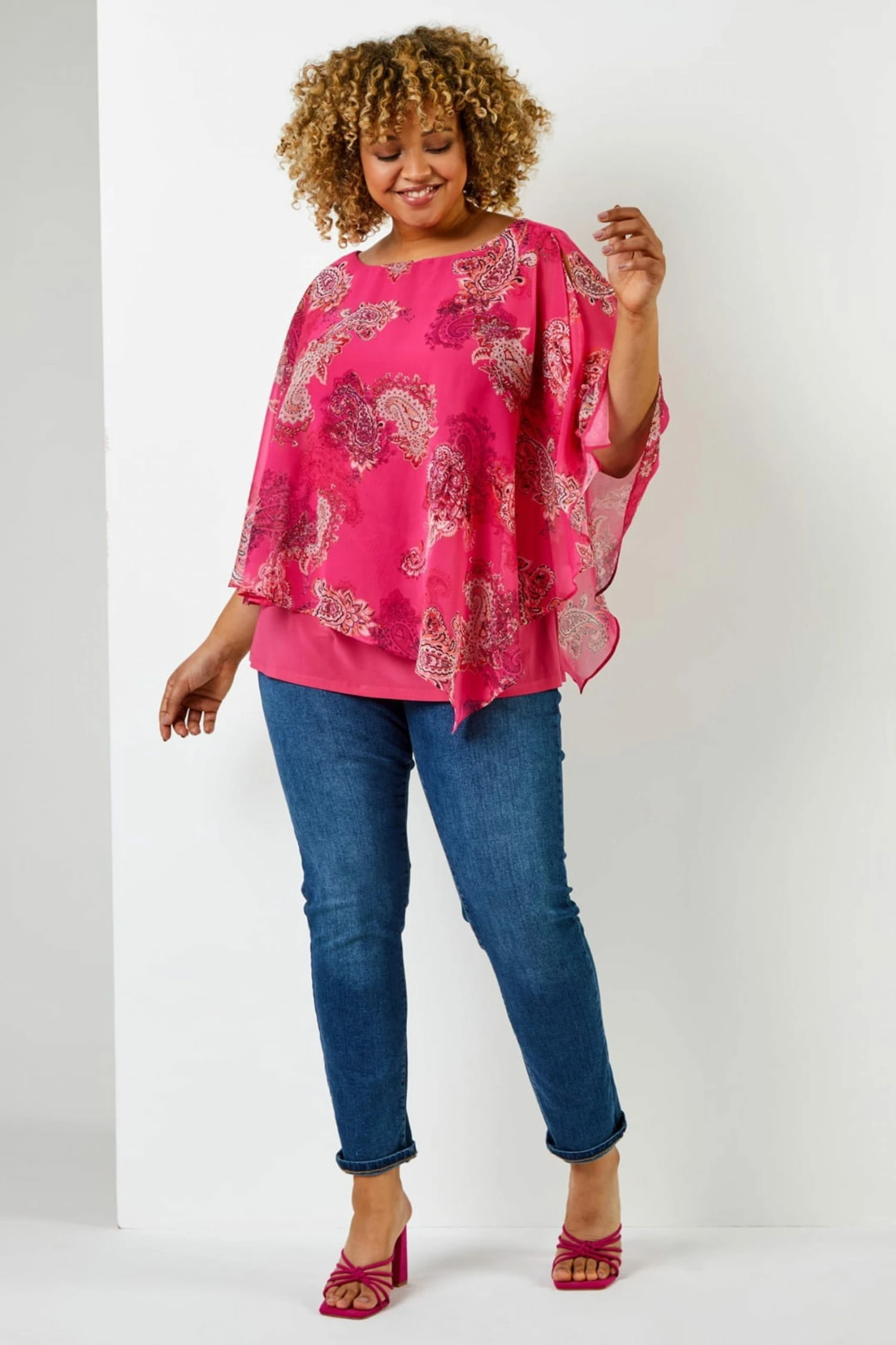 Roman Pink Curve Paisley Print Chiffon Top 5 Roman Pink Curve Paisley Print Chiffon Top - Image 3